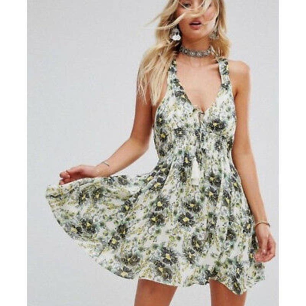 Free People Boho Washes Ashore Ivory Floral Dress Size Medium